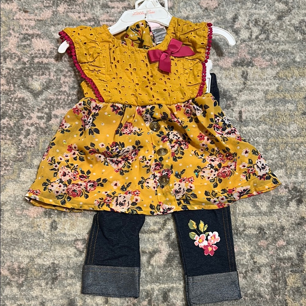 Floral Yellow Dress with Navy Leggings
